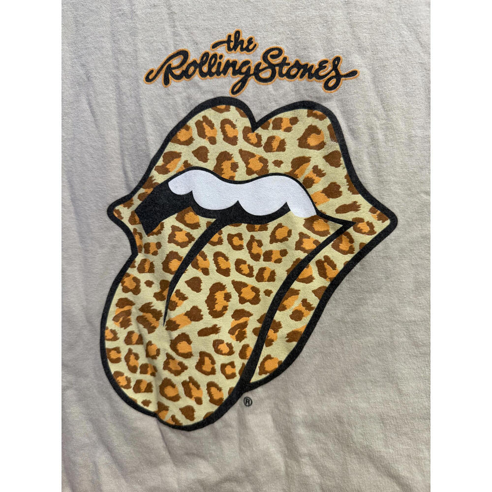 The Rolling Stones Leopard Print Tongue Graphic Cropped T-Shirt Size S - Picture 2 of 4